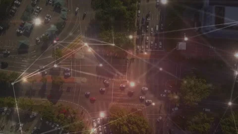 Node glows starting overlay pulsing, network lines brightening to reveal 스톡 동영상 322120234