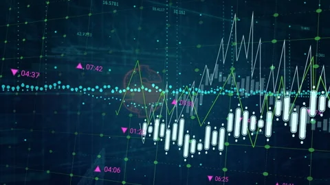 Node grid starting candlestick bars and line graphs streaming, red symbol Video stock 315535610