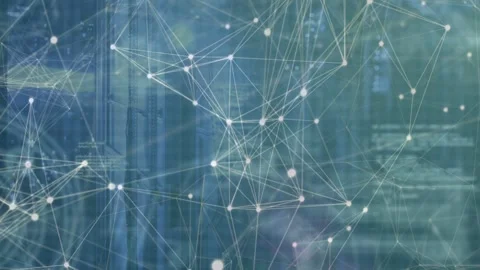 Node-line network mesh expanding after hub pulse, forming triads and glowing Stock Footage 332900602