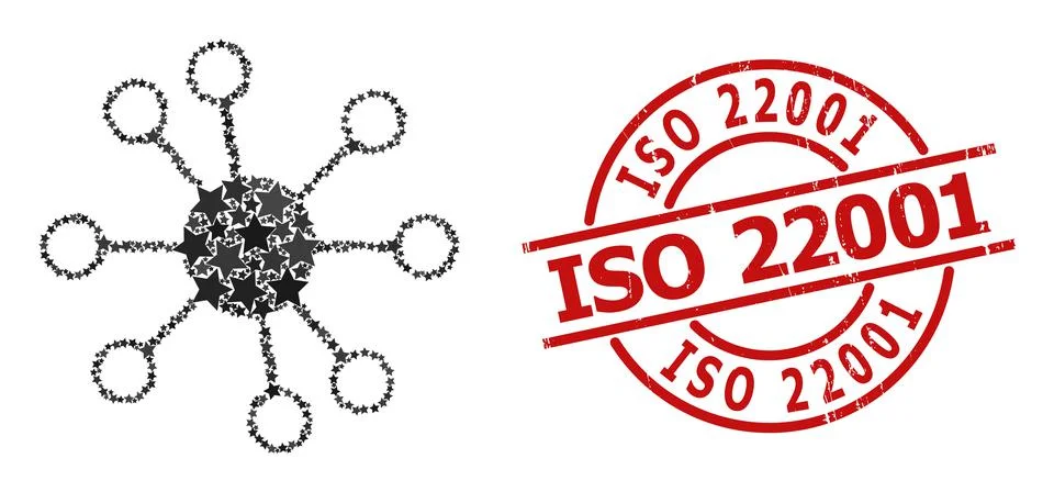 Node Links Star Mosaic and ISO 22001 Textured Rubber Stamp Stock Illustration