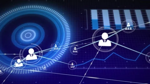 Node moving along line starting hub avatar scaling, linking,growing tech Video stock 330161090