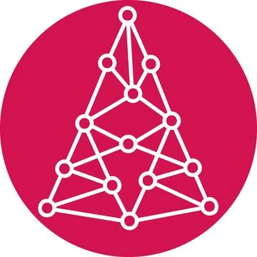 Node network Christmas tree connected lines in pink circle Stock Illustration