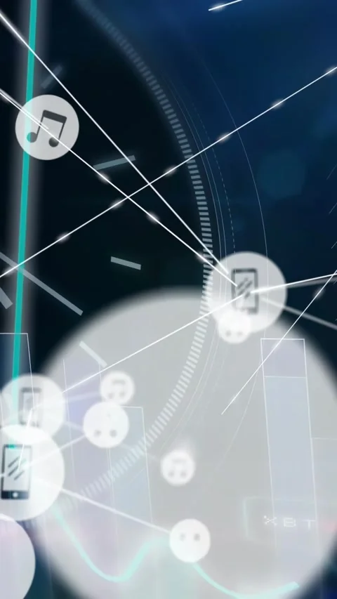 Node network growing as teal and red graphs initiating convergence to central 스톡 동영상 330720742