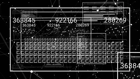 Node network starting, window frames sliding in numeric panels updating while Stock Footage 318260752
