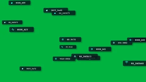 On node pings HUD labels updating and clustering near RX_DATA13 showing data on Video stock 334118805