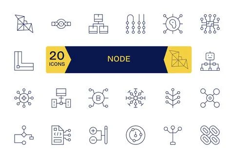 Node Professional Vector Set with 24 Thin Line Editable 64x64 Icons Stock Illustration