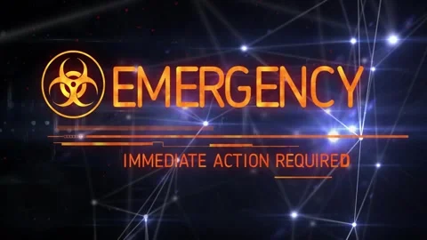 Node pulse starting biohazard and EMERGENCY title forming HUD extending, Video stock 328396740