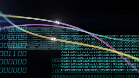 Node pulse starting three ribbons flowing with moving nodes crossing binary Stock Footage 335211876