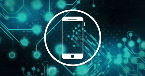 Node pulse starting white phone icon in circle pulsing, traces sliding, 스톡 동영상 329533555