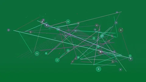 On node pulses, neon network growing into meshes while zooming, showing data Stock Footage 329548796
