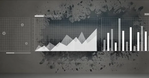 Node pulsing, data panels animating, drawing line, expanding area, rising bars 스톡 동영상 329870435