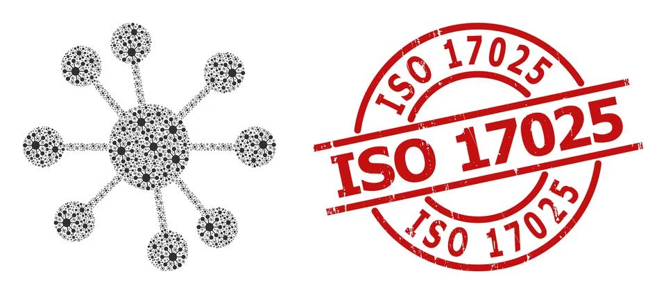 Node Relations Icon Fractal Composition and Distress ISO 17025 Badge 스톡 일러스트