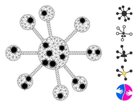 Node Relations Wire Frame Mesh Pictogram with Covid Items Stock Illustration