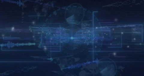 Node starting grid, unveiling scale with map, driving waveforms and cascading Stock Footage 317466690