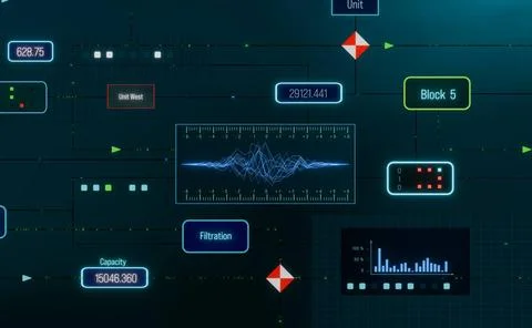  Node tree, control panel, control desk of a factory. Display of a node tr... Stock-Fotos
