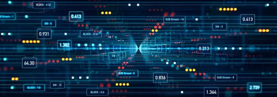  Node tree, digital switch board in the industry. Node tree. Digital switc... Stockfoto's