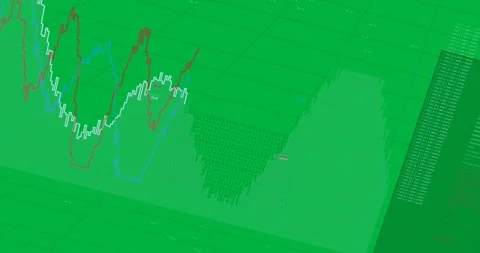 NODE_105 pinging, chart showing red or blue traces sweeping right for analysis, Video stock 327337804