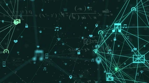 Nodes appearing at sides initiating network forming glowing node web on right 스톡 동영상 315559089