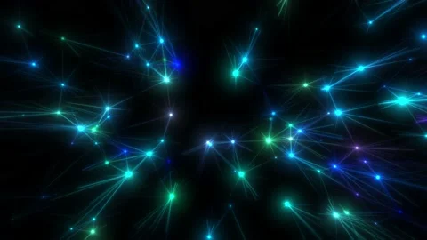 Nodes of connection appear in the dark space. Neon constellations stretch out Stock Footage 233717250