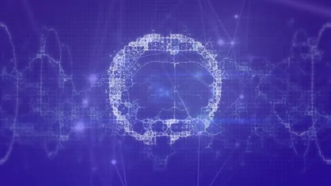 Nodes lighting up wireframe brain forming, pulsing, shifting, fading back, Stock Footage 329454836