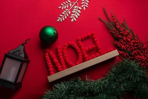 Noel christmas decor red background Stock Photos