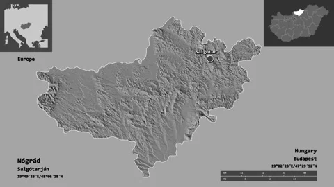 Nógrád location. Hungary. Bilevel map Stock Footage 135359232