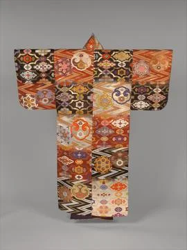 Noh Robe (Atsuita) with Cloud-Shaped Gongs and Chinese Flowers first half o.. Stock Photos