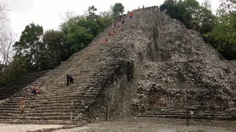 Nohoch Mul Pyramid in the Archeological city of Coba Stock Footage 93384053