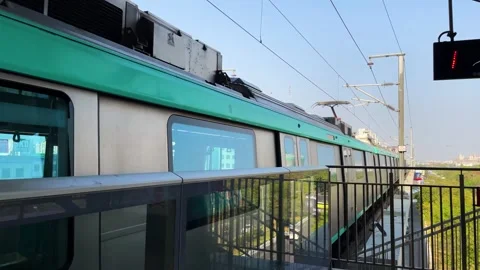 Noida Metro Train at Station Platform, Noida, Uttar Pradesh, India - 03 02 2025 Stock Footage 333594180