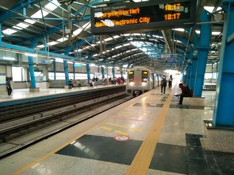 Noida , Utter pardesh , India - May 3 2022 , A picture of metro Train with se Stock Photos