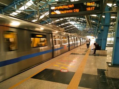 Noida , Utter pardesh , India - May 3 2022 , A picture of metro Train with se Stock Photos