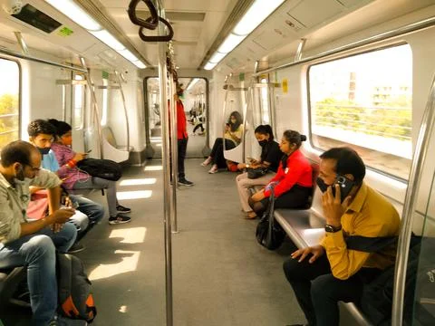 Noida , Utter pardesh , India - May 19 2022 , A picture of inside metro Train Stock Photos