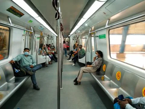 Noida , Utter pardesh , India - May 19 2022 , A picture of inside metro Train Stock Photos