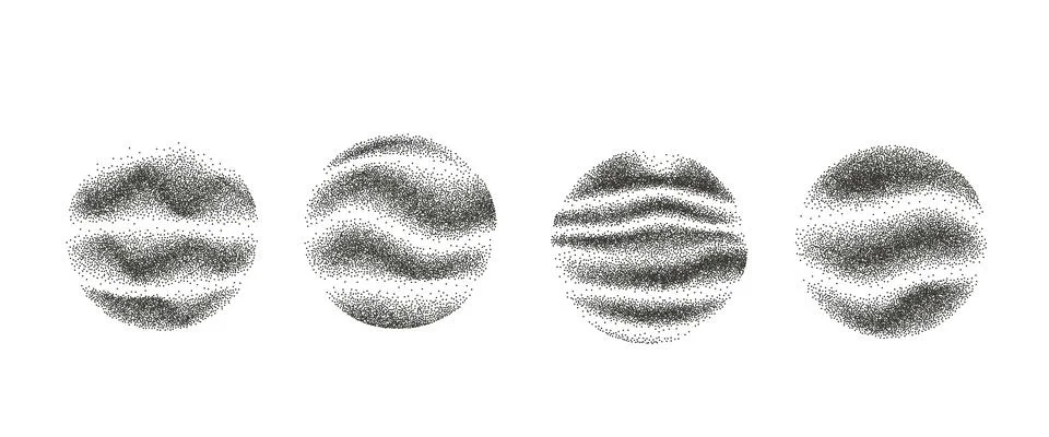 Noise circular element with wave lines set. Grunge irregular dotwork gradient 스톡 일러스트