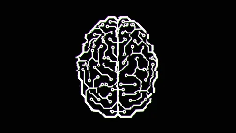 Noise distortion glitch effect digital brain on black background - VFX Stock Footage 239361330