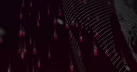 Noise drifting over void sparking red binary streams cascading, globe rotating, Stock Footage 318260469