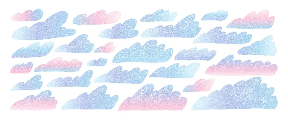Noise gradient clouds set. Naive gradation sky pack. Kids grunge textured Illustrazione stock