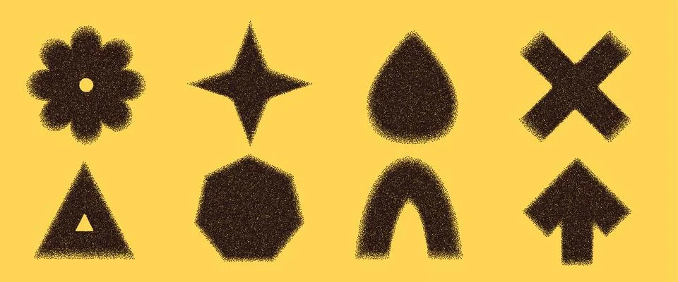 Noise gradient geometric shape set. Y2k stippling arch, drop and circle with Stock Illustration