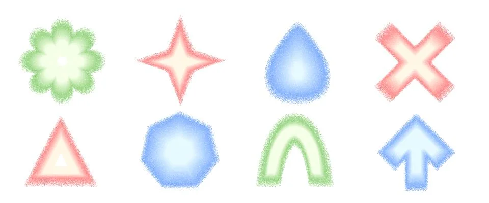 Noise gradient geometric shape set. Y2k stippling arch, drop and circle with Stock Illustration