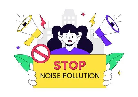 Noise Pollution Vector Illustration With Traffic, Construction, Aircraft, L.. Stock Illustration