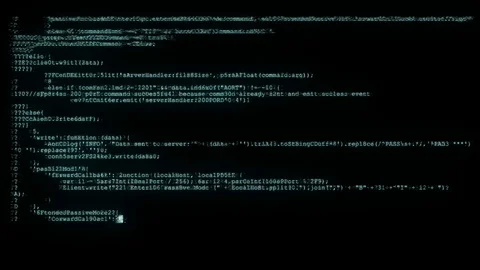 Noisy distorted glitched fast long scrolling programming security hacking code Stock Footage 102714006