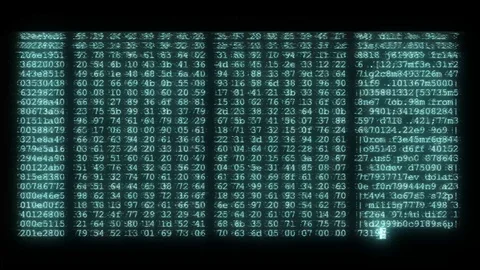 Noisy distorted glitched fast long scrolling programming security hacking code Stock Footage 102715957