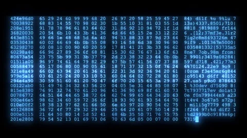 Noisy distorted glitched fast long scrolling programming security hacking code Stock Footage 102719659