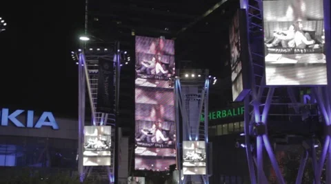Nokia Theater pan over light towers Stock Footage 8911381