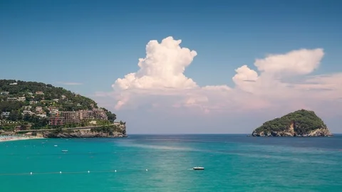 NOLI, ITALY - MAY 3, 2017: Timelapse of Liguria coast. Blue sky, blue sea Stock-Footage 86557815