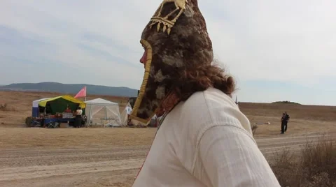 Nomad Indigenous Native Man During the Village Reenactment Festival Stock Footage 61369305