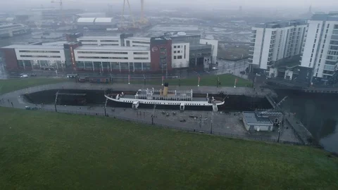 Nomadic Belfast docked in Belfast Harbour aerial view, drone aerial 4K Stock Footage 101216801