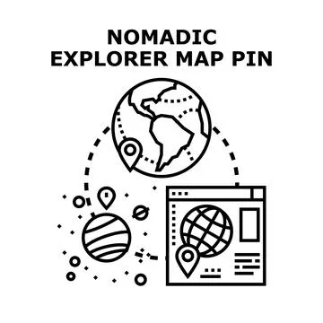 Nomadic explorer map pin traveling worldwide concept 스톡 일러스트