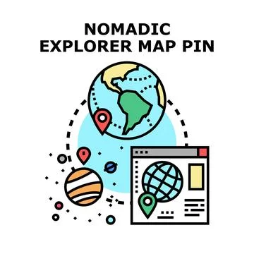 Nomadic explorer map pin traveling worldwide concept Stock Illustration