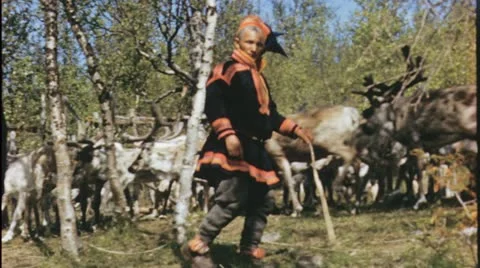 NOMADIC Herd Laplander Sami Lapland Norway 1950s Vintage Film Home Movie 16mm 動画素材 11859579